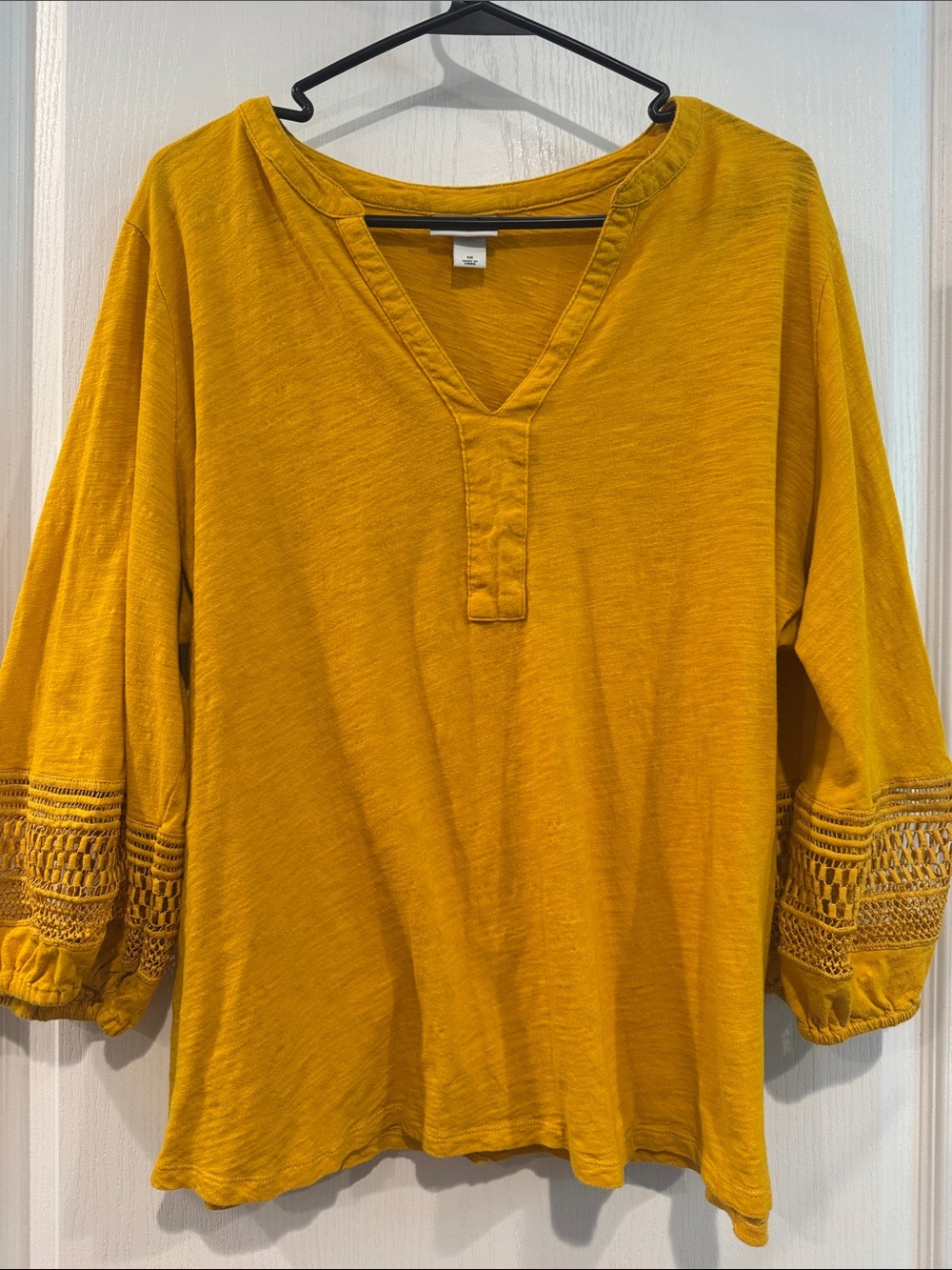 Ava & Viv Mustard Yellow Crochet Sleeve Top Plus Size 1X